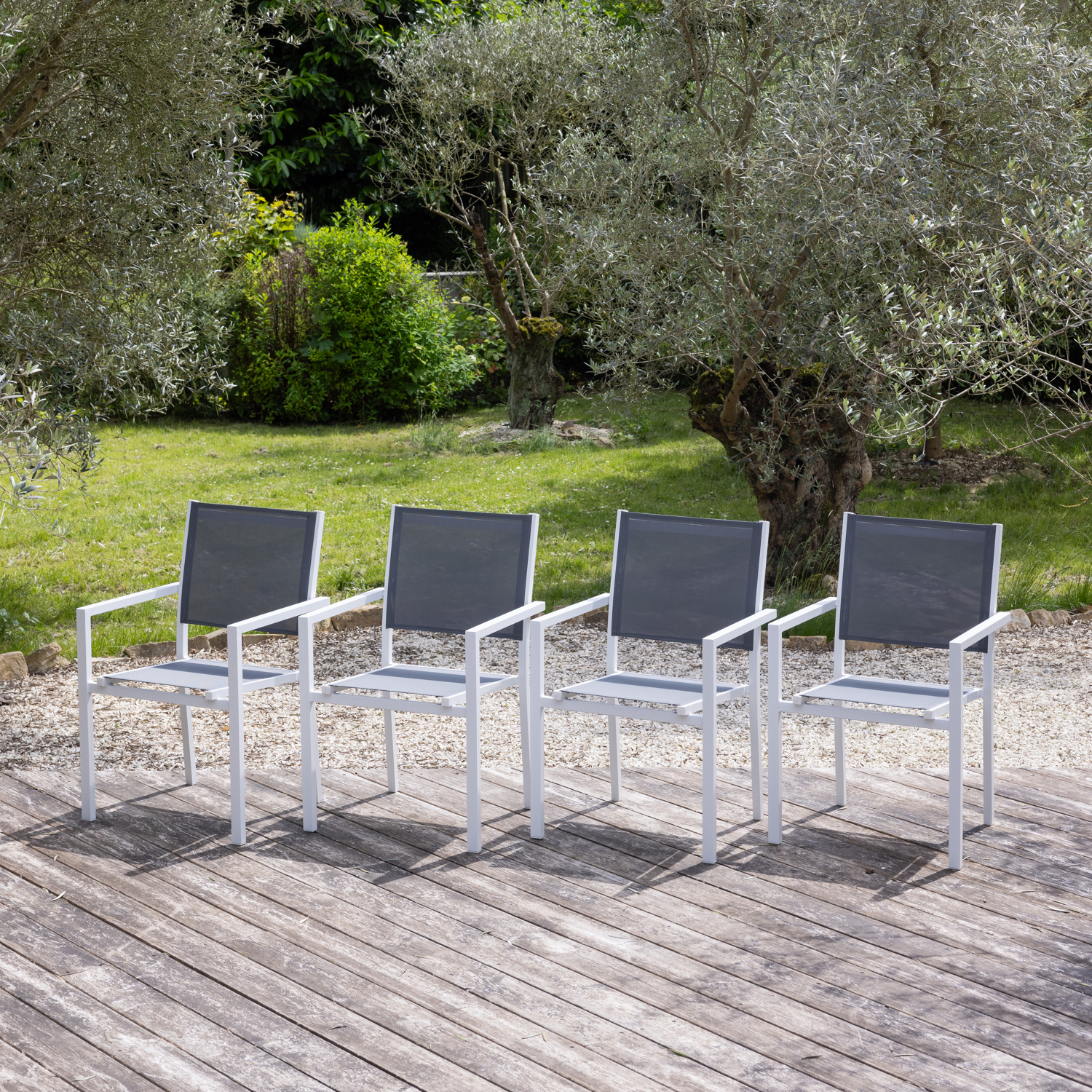 Set van 4 met wit aluminium beklede stoelen - grijs textilene
